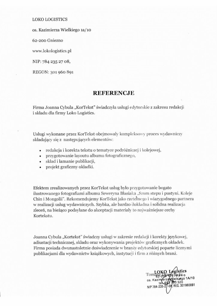 kontekst - biuro korekty i usług DTP referencje loko
